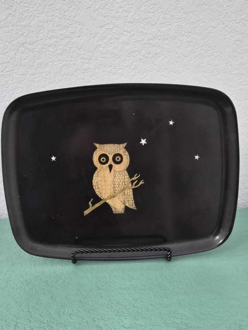 Vintage Couroc of Monterey MCM Owl Platter Tray 9.5x12.5